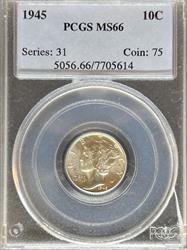 1945 Mercury Dime MS66 PCGS