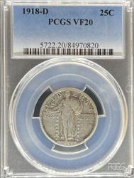 1918-D Standing Liberty Quarter VF20 PCGS