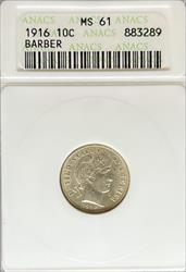 1916 Barber Dime MS61 ANACS
