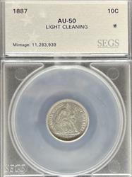 1887 Liberty Seated Dime AU50 SEGS