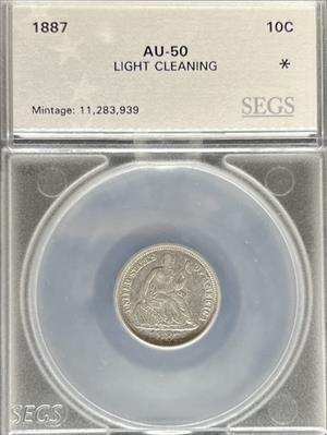 1887 Liberty Seated Dime AU50 SEGS