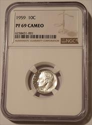 1959 Roosevelt Dime Proof PF69 Cameo NGC