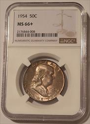 1954 Franklin Half Dollar MS66+ NGC Toned