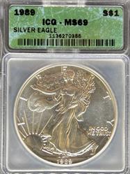 1989 Silver Eagle MS69 ICG