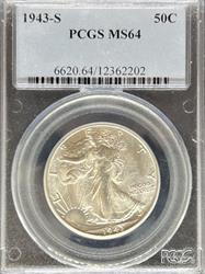1943-S Walking Liberty Half Dollar MS64 PCGS