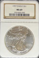 1997 Silver Eagle MS69 NGC