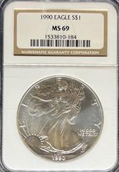 1990 Silver Eagle MS69 NGC