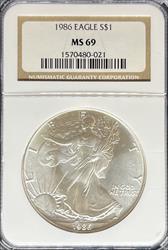 1986 Silver Eagle MS69 NGC