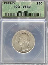 1932-D Washington Quarter VF30 ICG