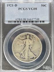 1921-D Walking Liberty Half Dollar VG8 PCGS