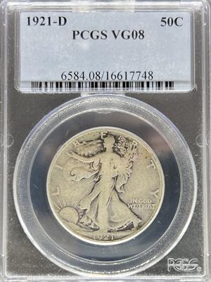 1921-D Walking Liberty Half Dollar VG8 PCGS