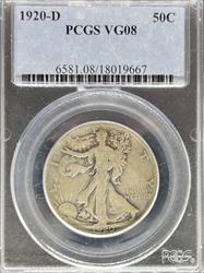 1920-D Walking Liberty Half Dollar VG8 PCGS