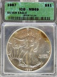 1987 Silver Eagle MS69 ICG