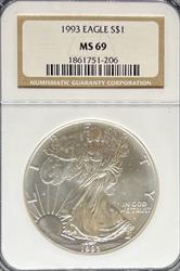1993 Silver Eagle MS69 NGC