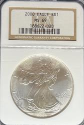 2000 Silver Eagle MS69 NGC