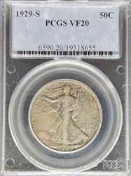 1929-S Walking Liberty Half Dollar VF20 PCGS