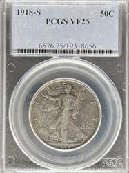 1918-S Walking Liberty Half Dollar VF25 PCGS