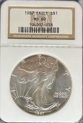 1987 Silver Eagle MS69 NGC