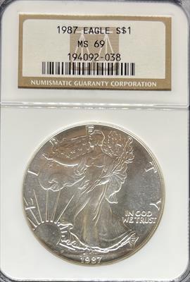 1987 Silver Eagle MS69 NGC
