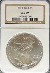 1992 Silver Eagle MS69 NGC