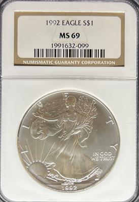 1992 Silver Eagle MS69 NGC
