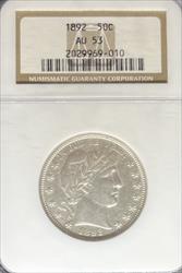 1892 Barber Half Dollar AU53 NGC