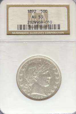 1892 Barber Half Dollar AU53 NGC