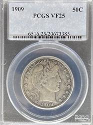 1909 Barber Half Dollar VF25 PCGS