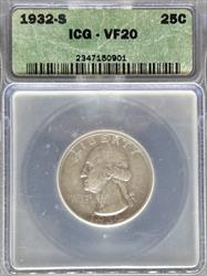 1932-S Washington Qurter VF20 ICG