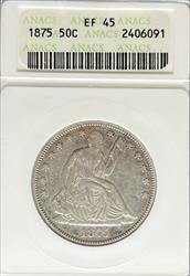 1875 Liberty Seated Half Dollar EF45 ANACS