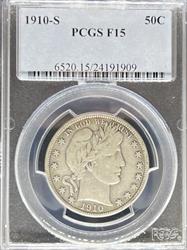 1910-S Barber Half Dollar F15 PCGS