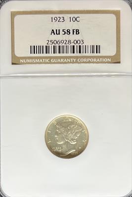 1923 Mercury Dime AU58FB NGC