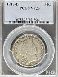 1915-D Barber Half Dollar VF25 PCGS