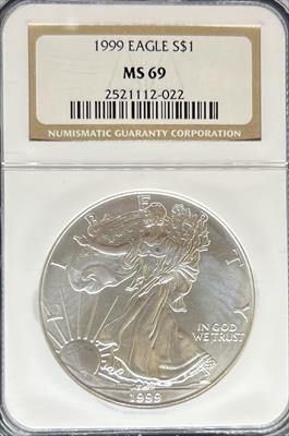 1999 Silver Eagle MS69 NGC