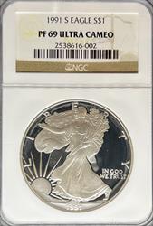 1991-S Silver Eagle PF69UCAM NGC