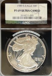 1989-S Silver Eagle PF69UCAM NGC Black Core