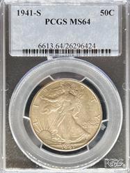 1941-S Walking Liberty Half Dollar MS64 PCGS