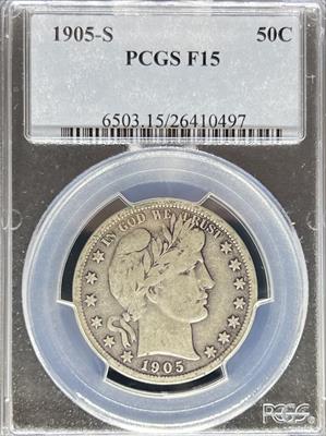 1905-S Barber Half Dollar F15 PCGS