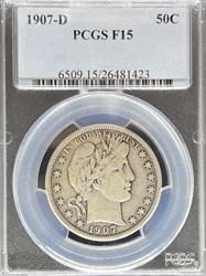 1907-D Barber Half Dollar F15 PCGS