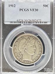 1912 Barber Half Dollar VF30 PCGS