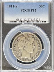 1911-S Barber Half Dollar F12 PCGS