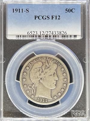 1911-S Barber Half Dollar F12 PCGS