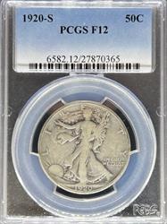 1920-S Walking Liberty Half Dollar F12 PCGS