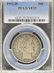 1912-D Barber Half Dollar VF25 PCGS