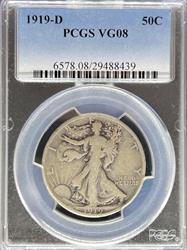 1919-D Walking Liberty Half Dollar VG8 PCGS