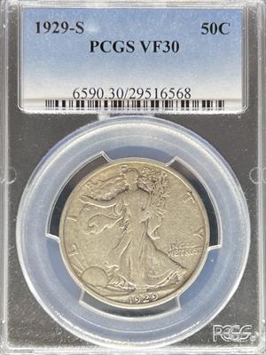 1929-S Walking Liberty Half Dollar VF30 PCGS