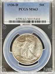 1936-D Walking Liberty Half Dollar MS63 PCGS