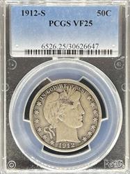 1912-S Barber Half Dollar VF25 PCGS