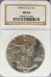 1988 Silver Eagle MS69 NGC