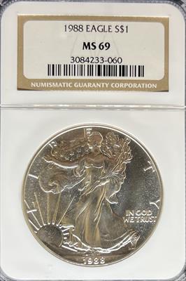 1988 Silver Eagle MS69 NGC
